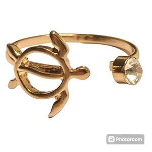 Sea Turtle Ring Rose Gold Plated Crystal Size 8 9 Adjustable Nautical Island